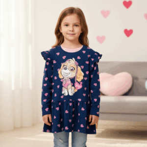 Paw Patrol Heartin All-Over Printed Navy Princess Dress – For Girls (3–8 Years)