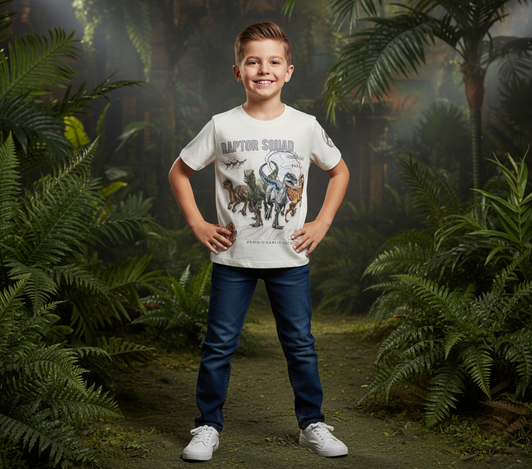 Jurassic World Bright Peach Raptors Tee for Boys (3–8 Years)