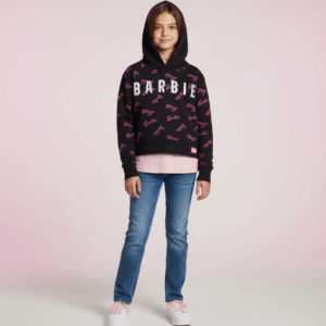 Barbie Black Glitter Print Crop Hoodie