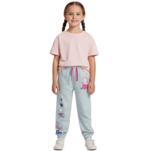 Peppa Pig Trendy Greenish Blue Joggers – 100% Cotton Comfort for Girls (Ages 3–8)